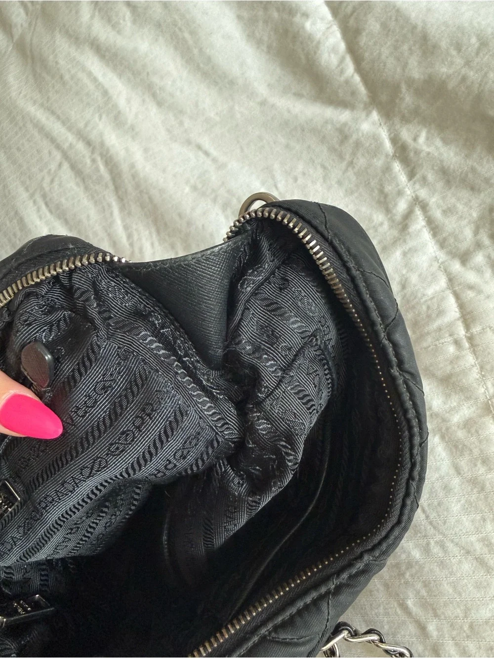 Prada Camera Bag Quilted Tessuto Small chain strap detail